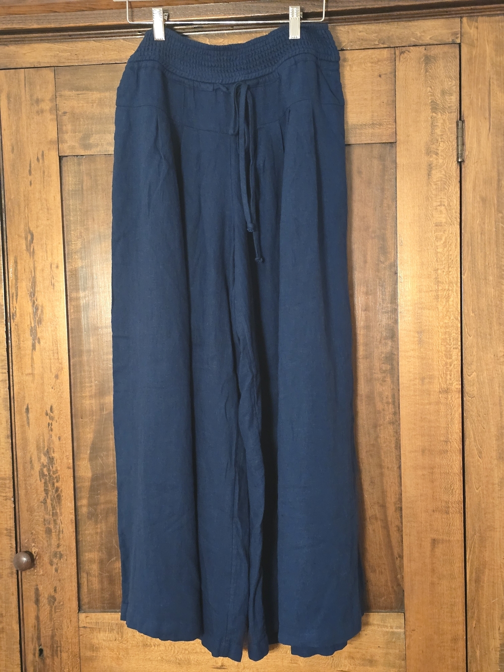 O Free People Navy Super Wide-Leg Drawstring Linen Pants Small
